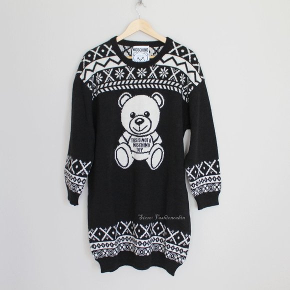 NWT Moschino Teddy Bear Sweater Dress | Cozy Knit Logo Winter Dress - Picture 2 of 16